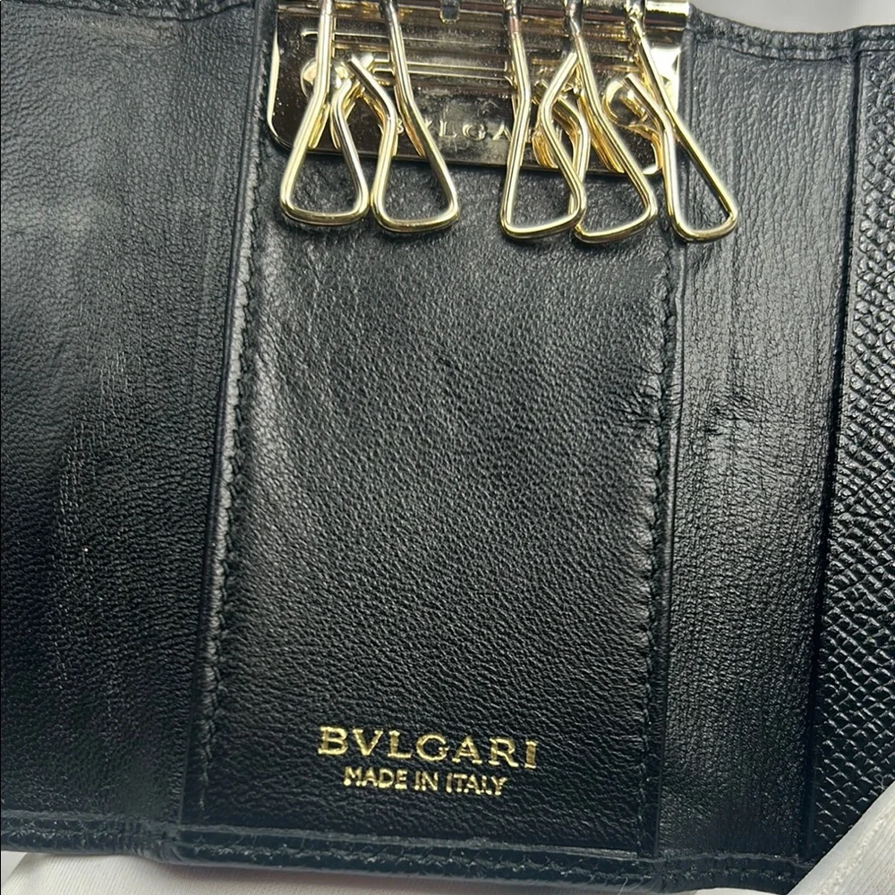 BVLGARI Bulgari ring clip logo 5 ring key case leather black